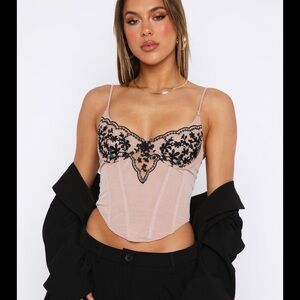 NEW White Fox Boutique Black and Tan Floral Bustier